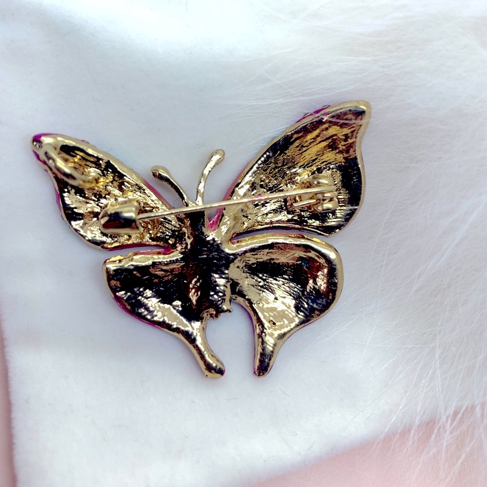 Pink Butterfly Rhinestone Brooch - Picture 2 of 3